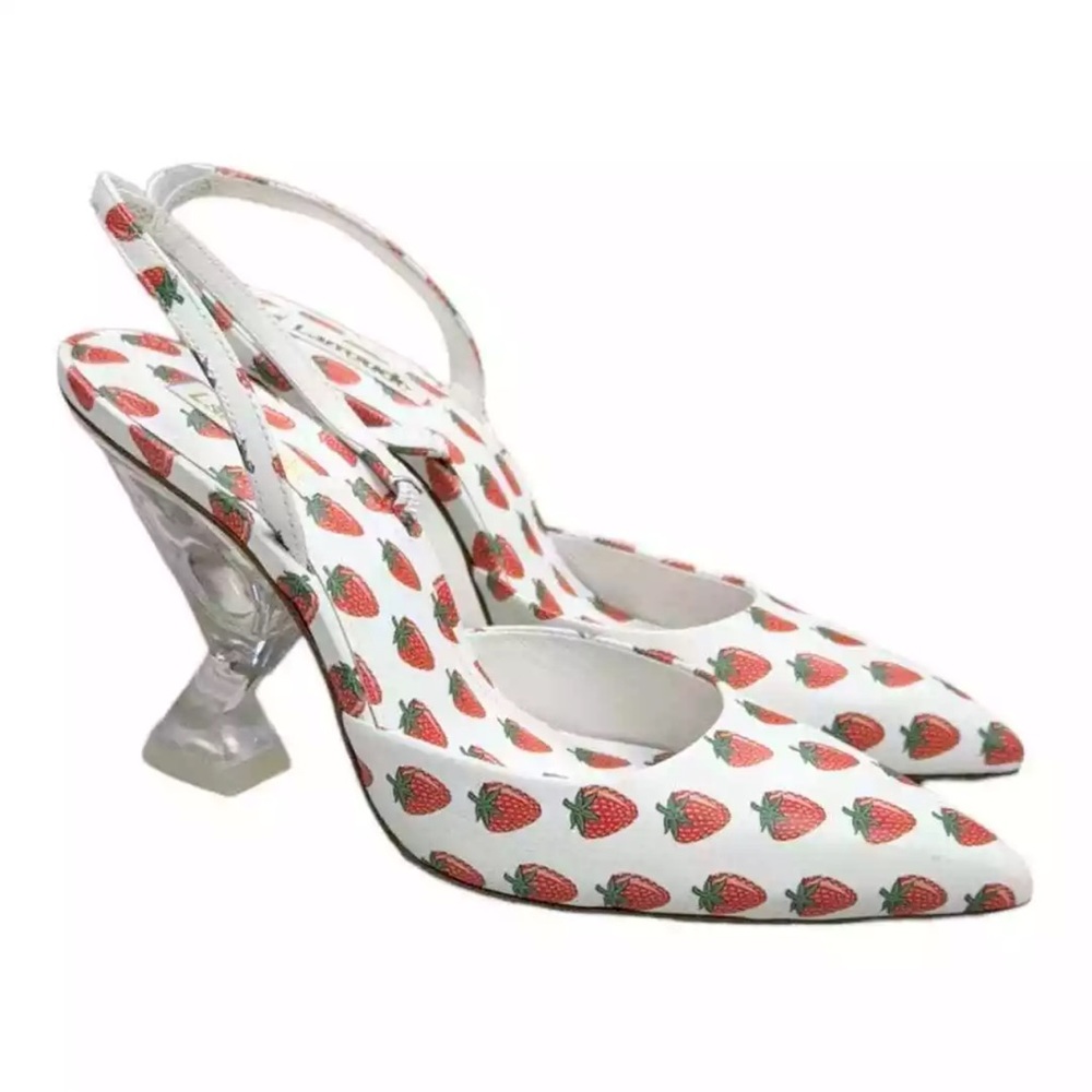 Larroude Gaga Pumps Heels Shoes White and Strawberry 7.5 New